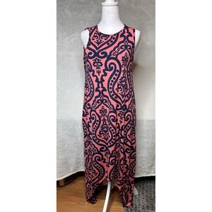 Bellamie Womens M Sleeveless High/ Low Dress Pockets Coral Navy Beach Casual NEW